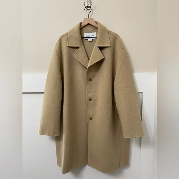 Calvin Klein Tan Wool Blend Mid Trench Coat Size Large